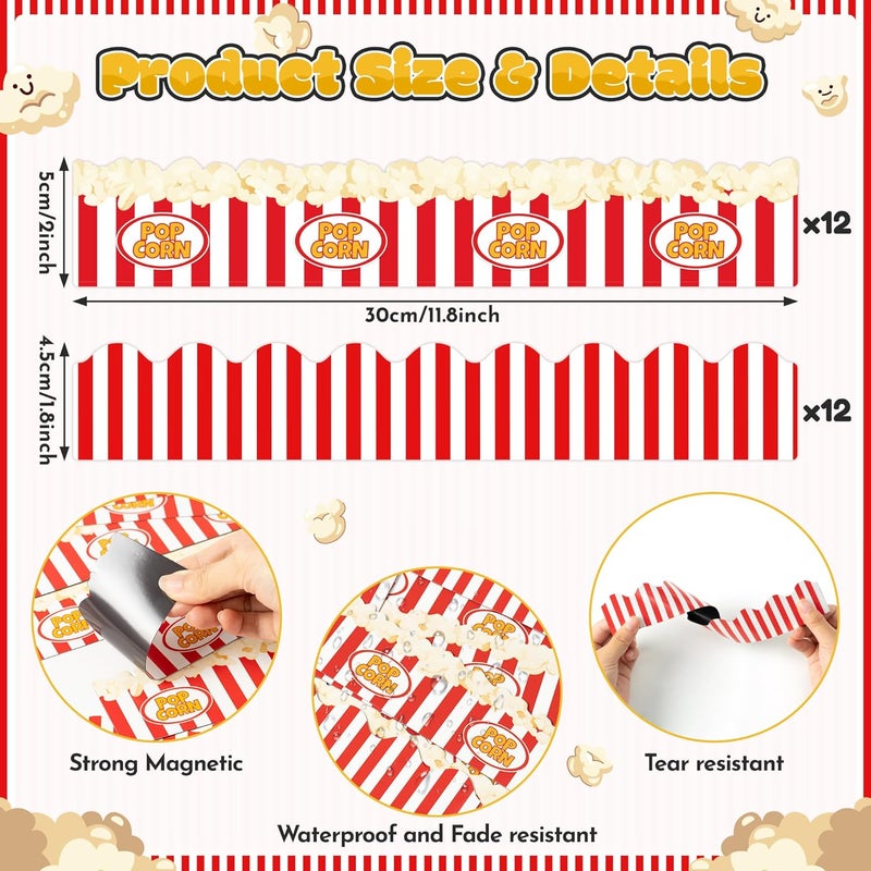 CPicdn 24Pcs Back to School Magnetic Borders for Classroom Whiteboard, Popcorn Magnetic Bulletin Board Borders Trims Chalkboard Strips for Teachers Parents DIY Home School Office Decoration Supplies - Image 2